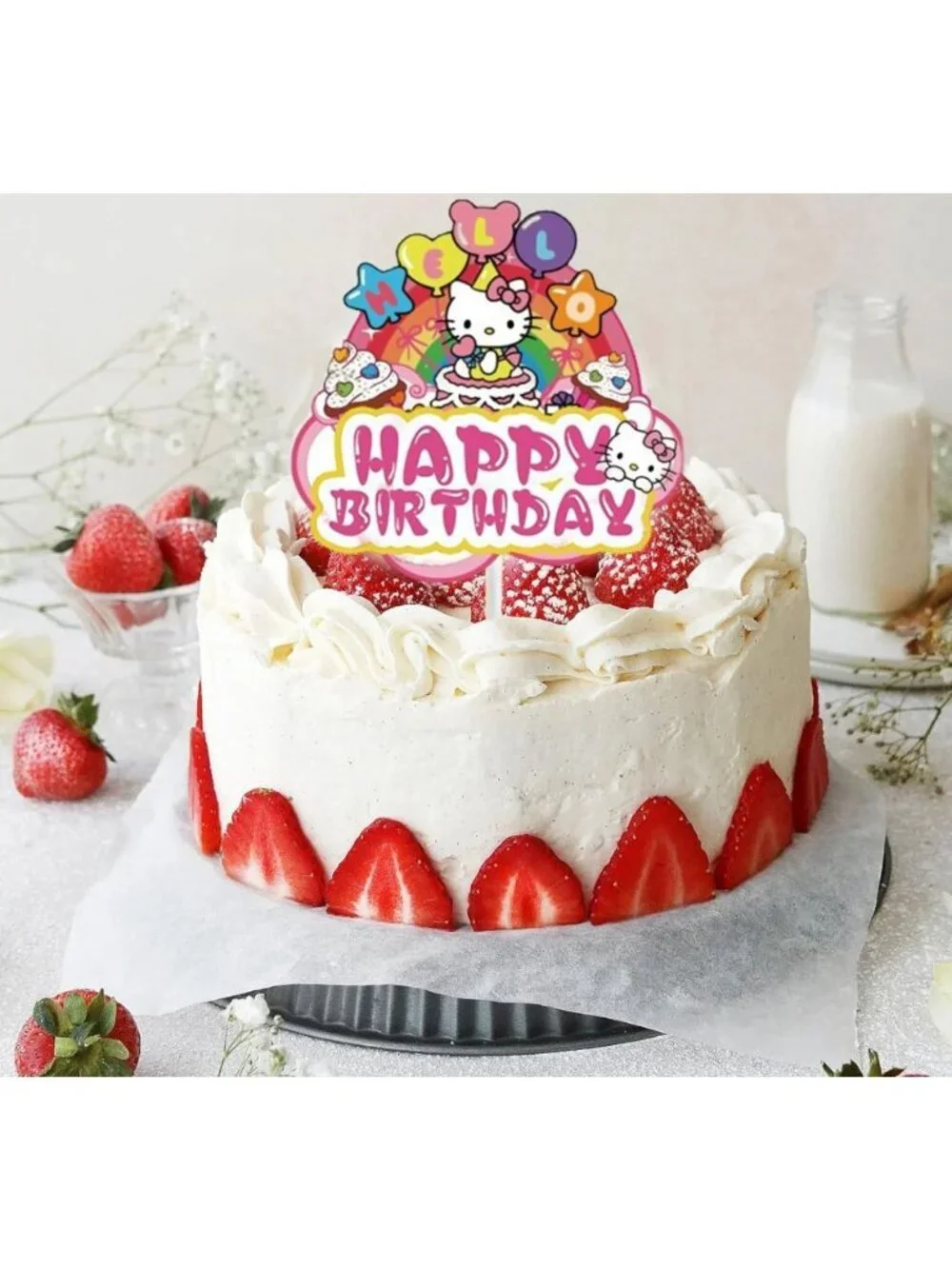 Hello Kitty Birthday Cake & Cupcake Toppers Set 4.72” Cake Topper 3.1” Cupcake T